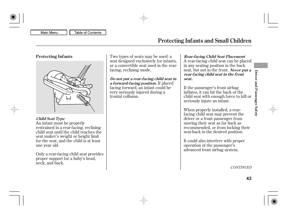 Protecting infants and small children | Acura 2010 RL User Manual | Page 46 / 551