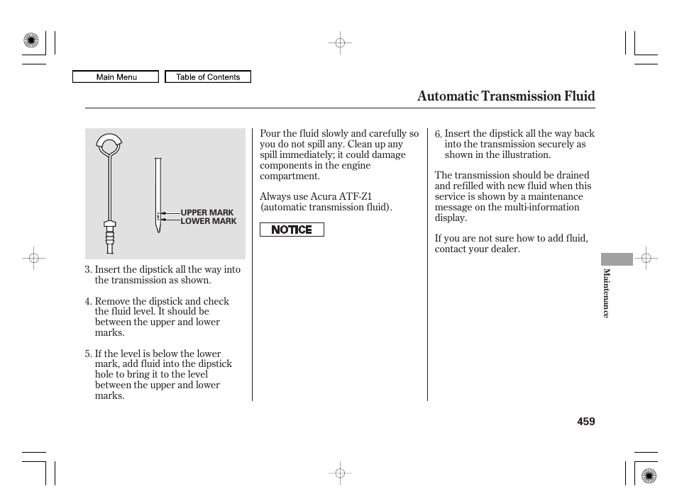 Automatic transmission fluid | Acura 2010 RL User Manual | Page 462 / 551