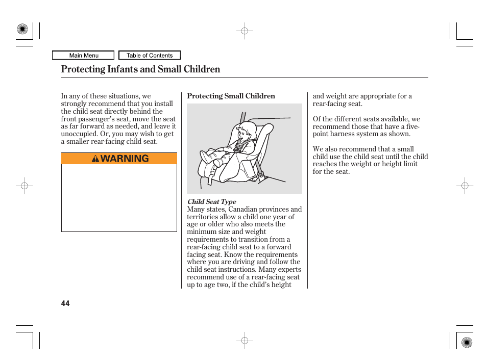 Protecting infants and small children | Acura 2010 RL User Manual | Page 47 / 551