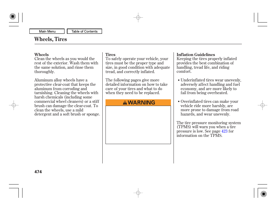 Wheels, tires | Acura 2010 RL User Manual | Page 477 / 551