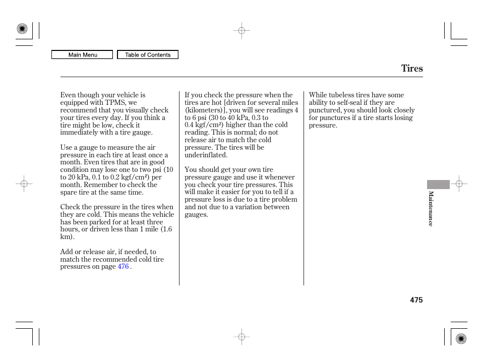 Tires | Acura 2010 RL User Manual | Page 478 / 551