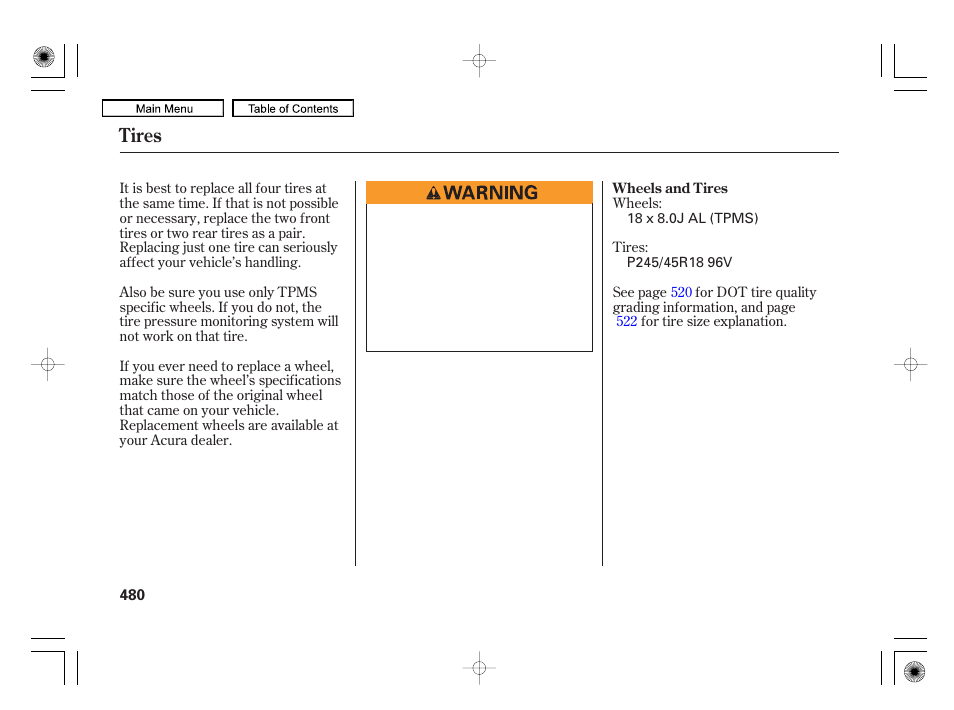 Tires | Acura 2010 RL User Manual | Page 483 / 551