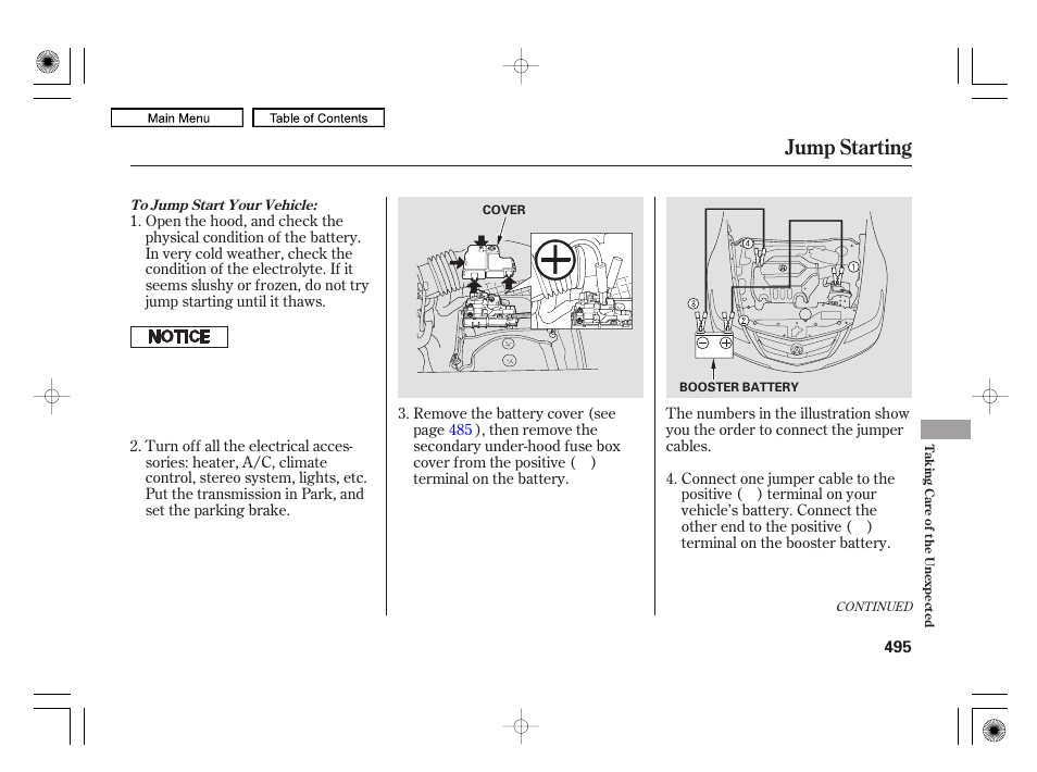 Jump starting | Acura 2010 RL User Manual | Page 498 / 551