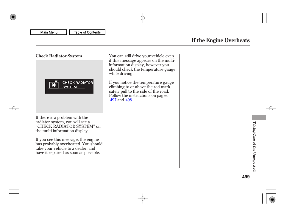 If the engine overheats | Acura 2010 RL User Manual | Page 502 / 551