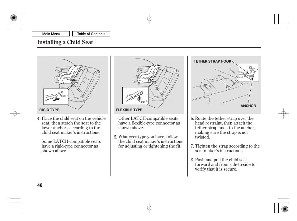 Installing a child seat | Acura 2010 RL User Manual | Page 51 / 551