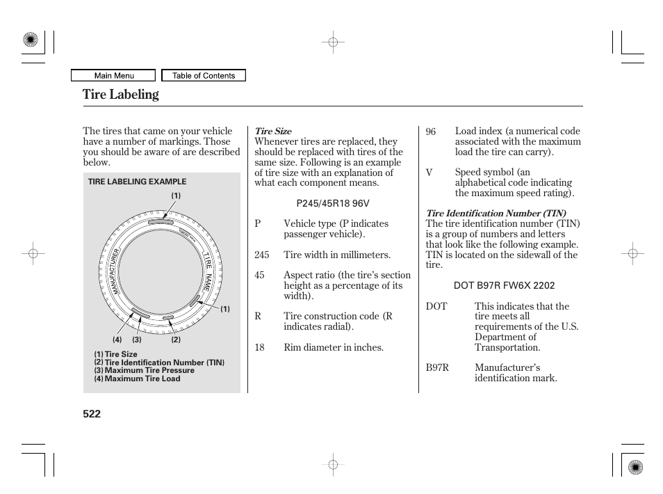 Tire labeling | Acura 2010 RL User Manual | Page 525 / 551