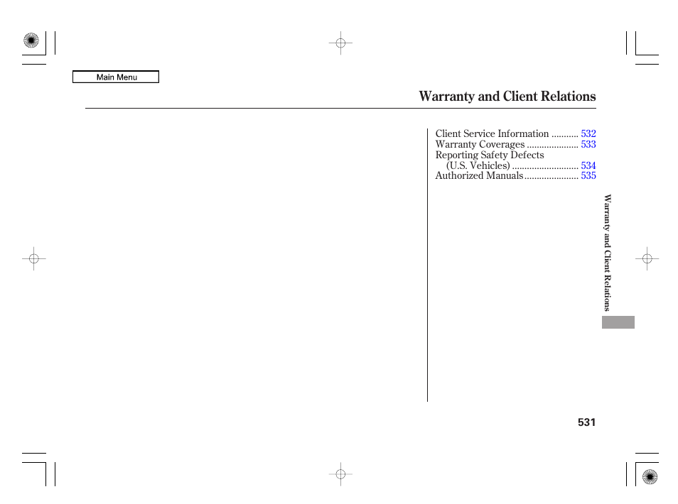 Warranty and client relations | Acura 2010 RL User Manual | Page 534 / 551