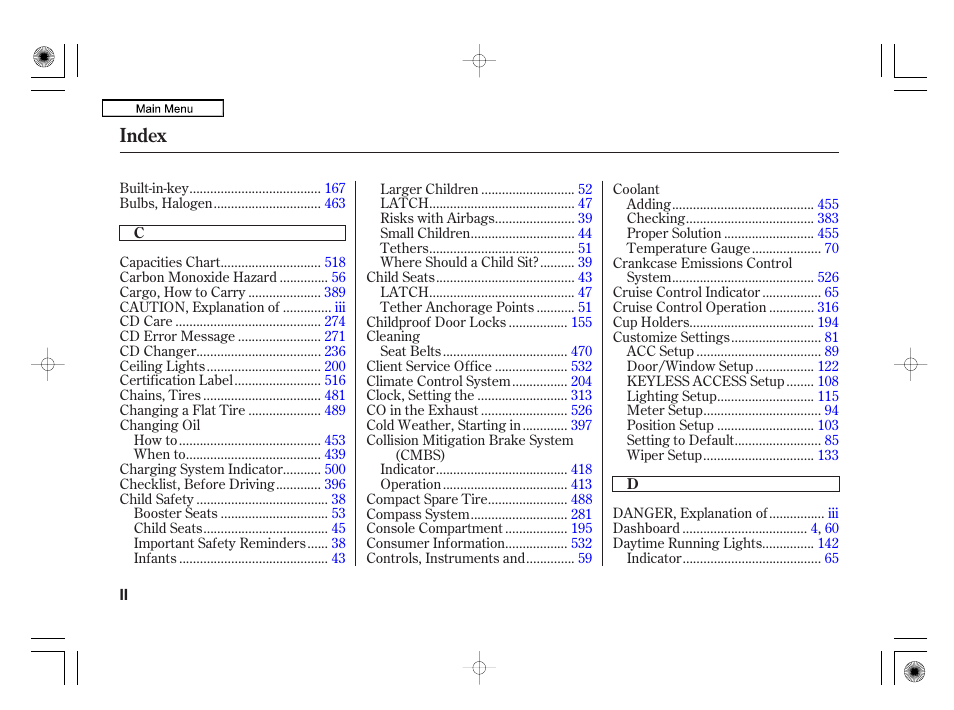 Index | Acura 2010 RL User Manual | Page 541 / 551