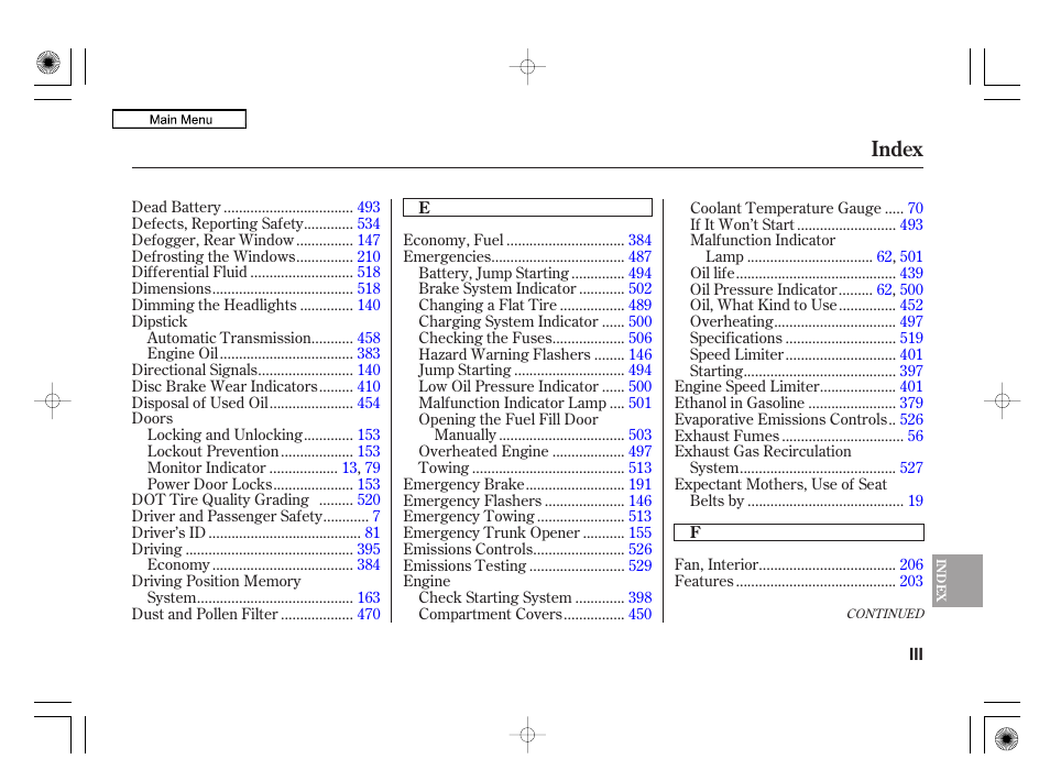 Index | Acura 2010 RL User Manual | Page 542 / 551