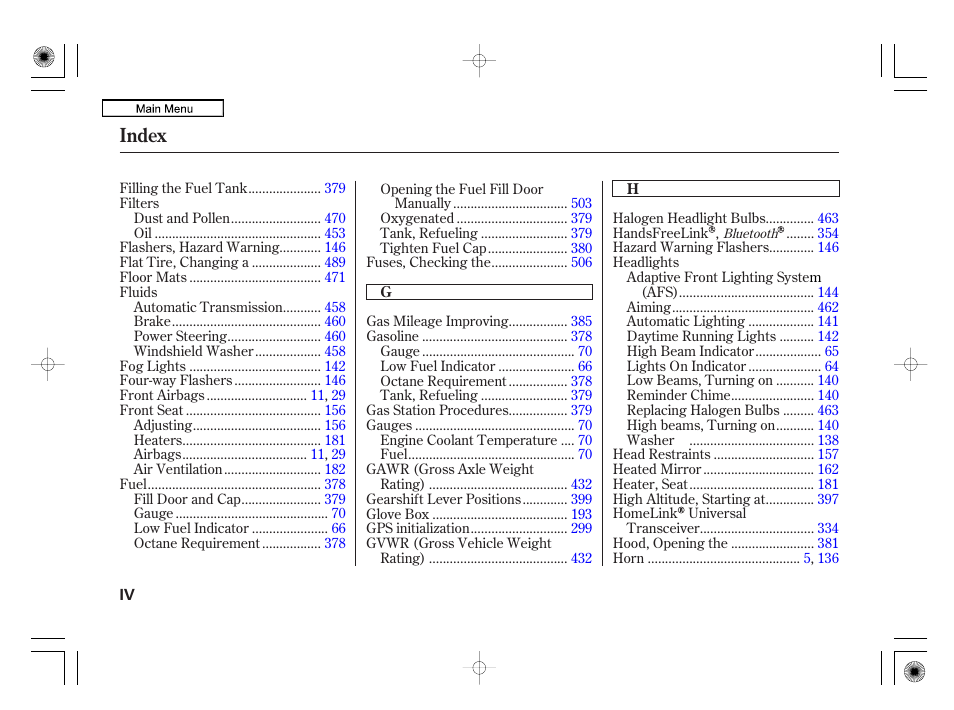 Index | Acura 2010 RL User Manual | Page 543 / 551
