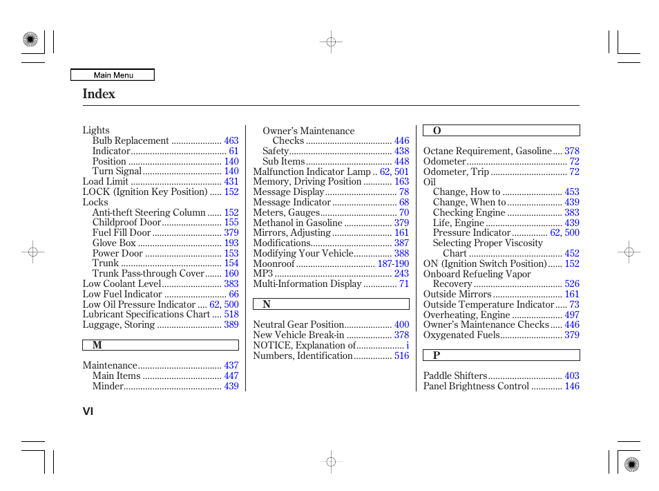 Index | Acura 2010 RL User Manual | Page 545 / 551