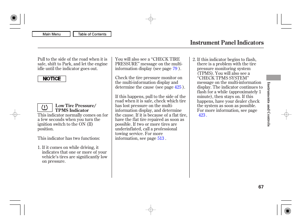 Instrument panel indicators | Acura 2010 RL User Manual | Page 70 / 551