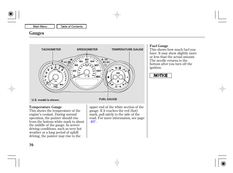 Gauges | Acura 2010 RL User Manual | Page 73 / 551