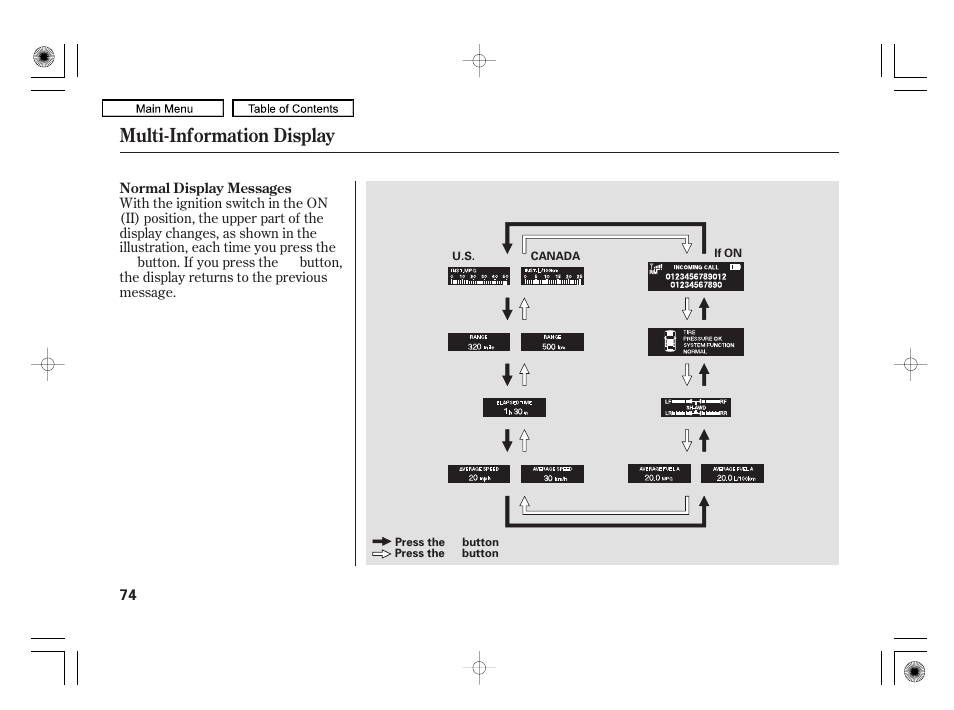 Multi-information display | Acura 2010 RL User Manual | Page 77 / 551