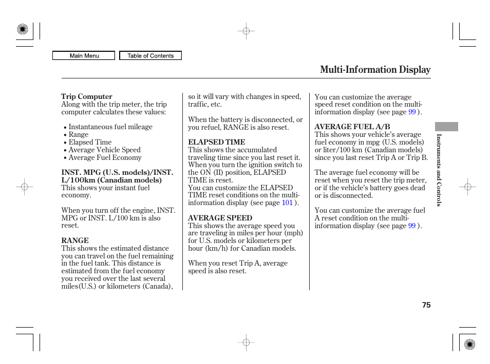 Multi-information display | Acura 2010 RL User Manual | Page 78 / 551