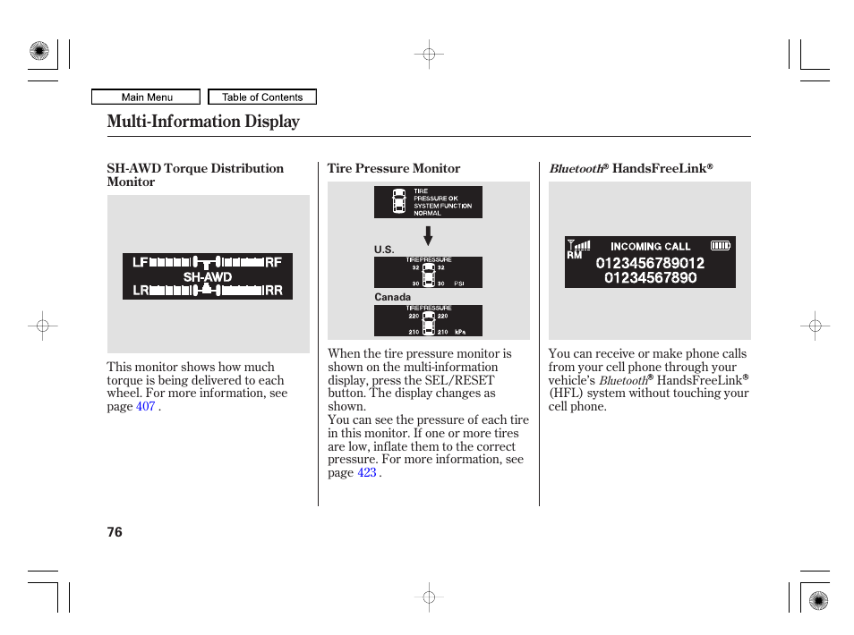 Multi-information display | Acura 2010 RL User Manual | Page 79 / 551