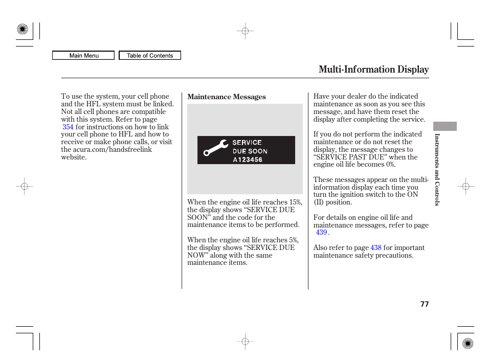 Multi-information display | Acura 2010 RL User Manual | Page 80 / 551