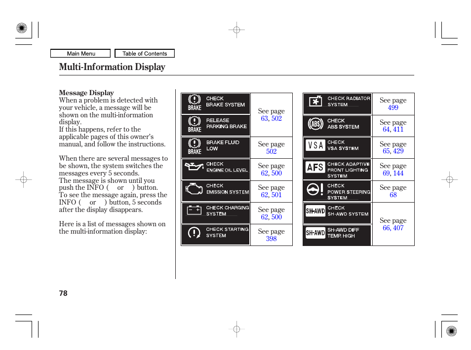 Multi-information display | Acura 2010 RL User Manual | Page 81 / 551
