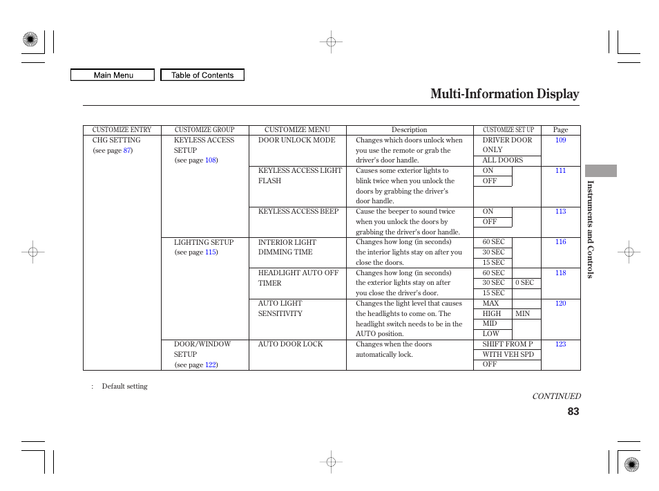 Multi-information display | Acura 2010 RL User Manual | Page 86 / 551