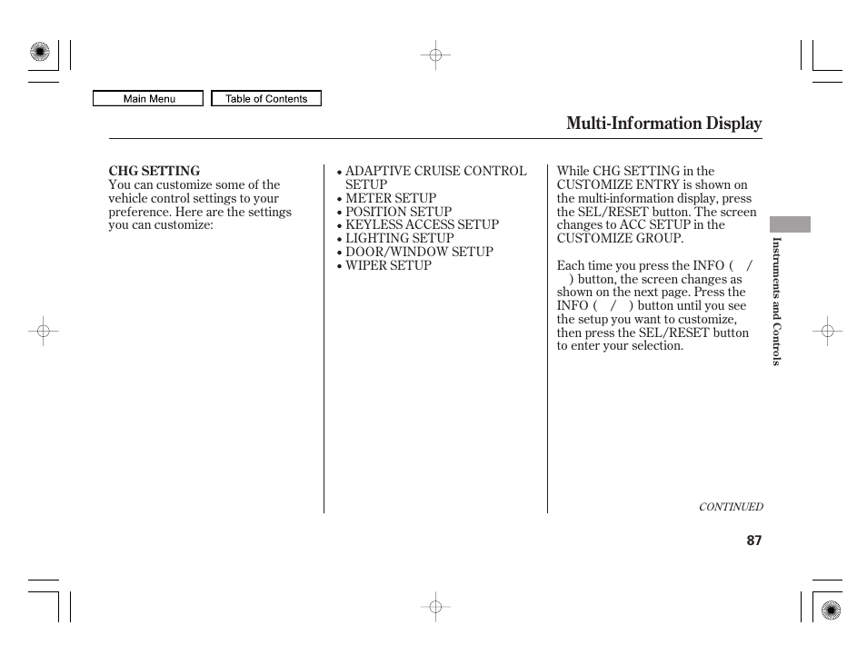 Multi-information display | Acura 2010 RL User Manual | Page 90 / 551