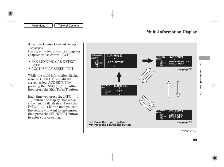 Multi-information display | Acura 2010 RL User Manual | Page 92 / 551