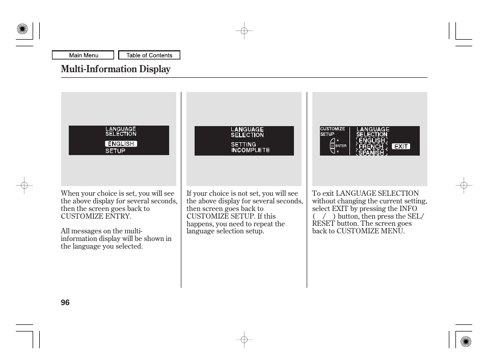Multi-information display | Acura 2010 RL User Manual | Page 99 / 551