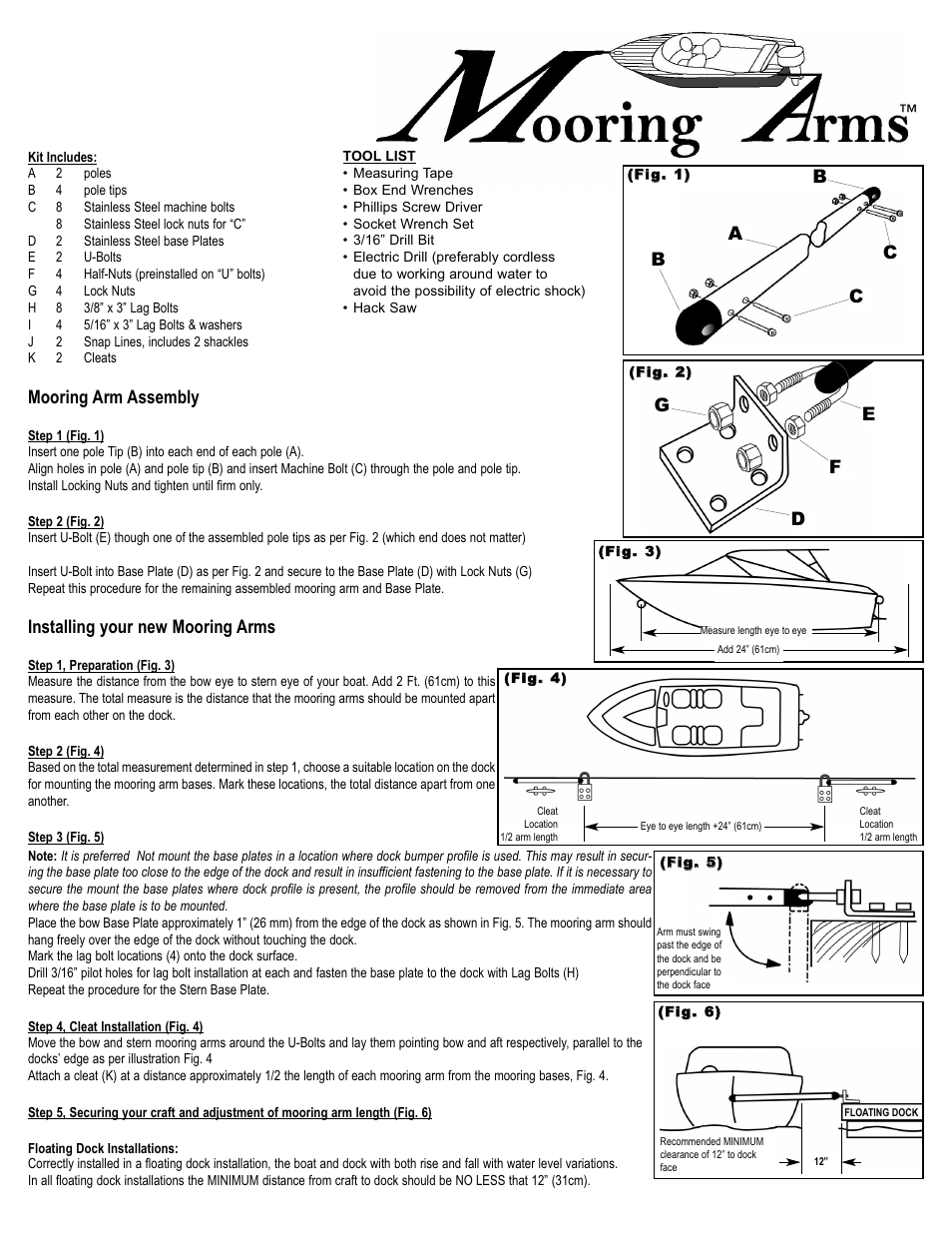 Dock Edge + Mooring Arms User Manual | 2 pages