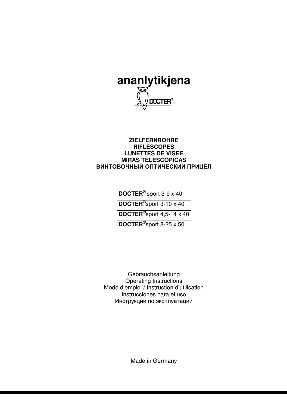 DOCTER DOCTER®sport 8-25x50 User Manual | 29 pages
