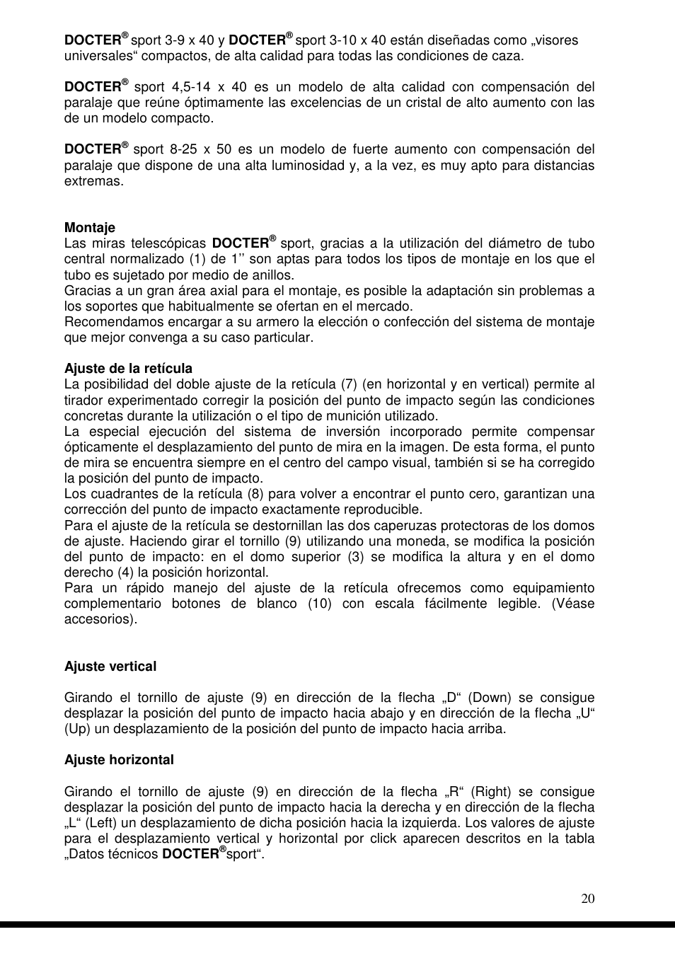 DOCTER DOCTER®sport 8-25x50 User Manual | Page 20 / 29