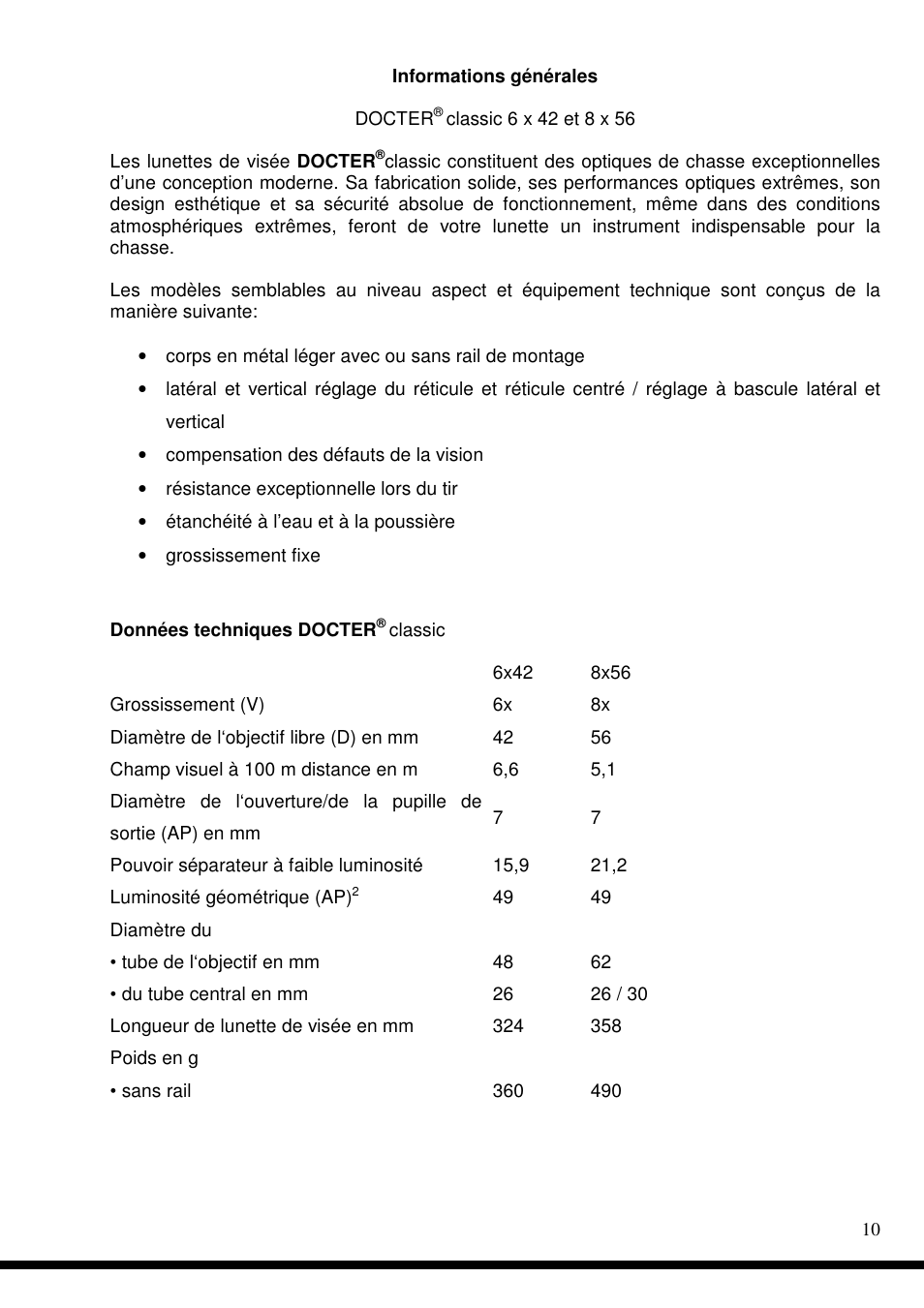 DOCTER DOCTER®classic 8x56 User Manual | Page 10 / 21
