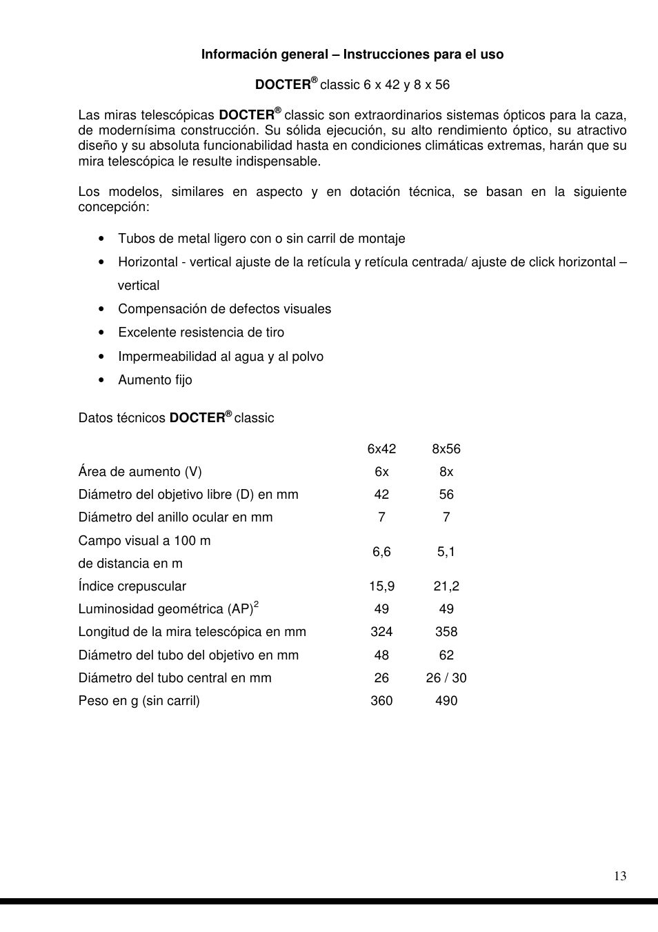 DOCTER DOCTER®classic 8x56 User Manual | Page 13 / 21