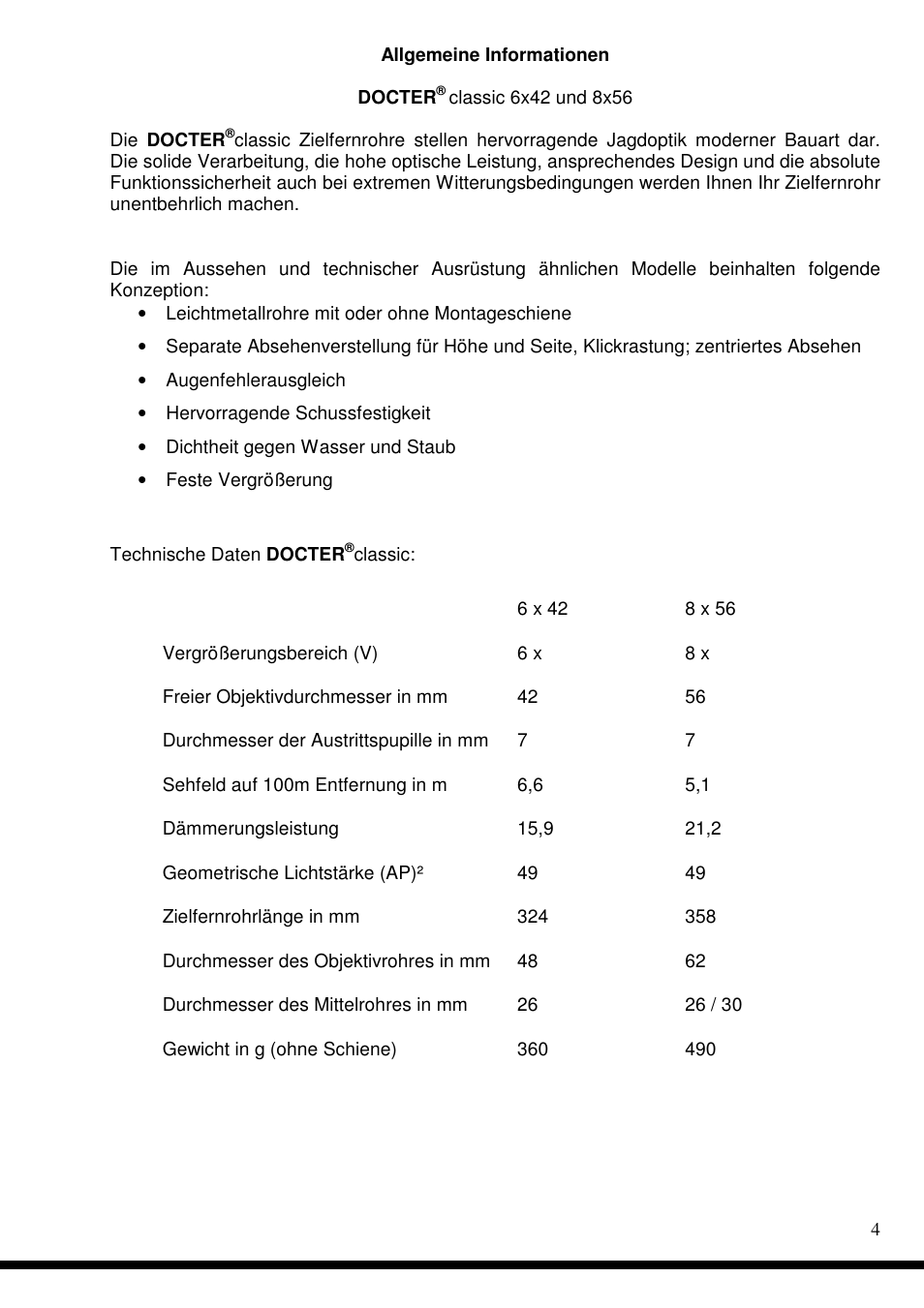 DOCTER DOCTER®classic 8x56 User Manual | Page 4 / 21