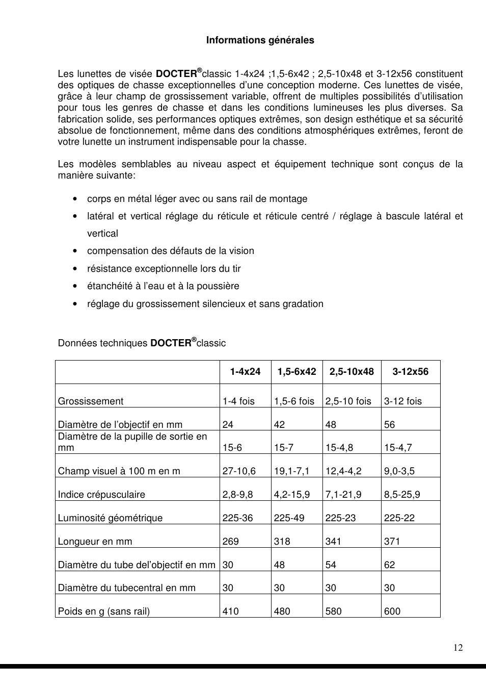 DOCTER Сlassic 3-12x56 User Manual | Page 12 / 26