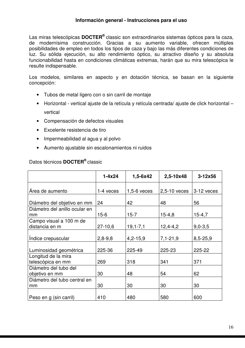 DOCTER Сlassic 3-12x56 User Manual | Page 16 / 26