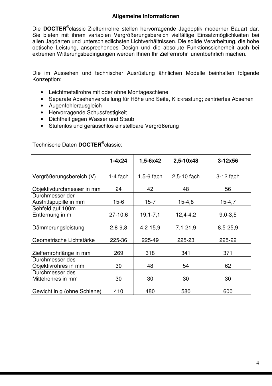 DOCTER Сlassic 3-12x56 User Manual | Page 4 / 26