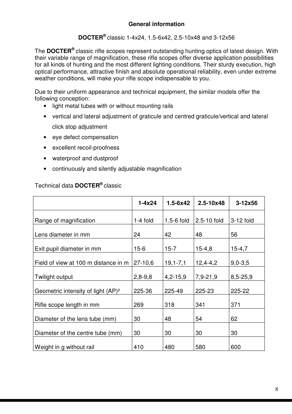 DOCTER Сlassic 3-12x56 User Manual | Page 8 / 26