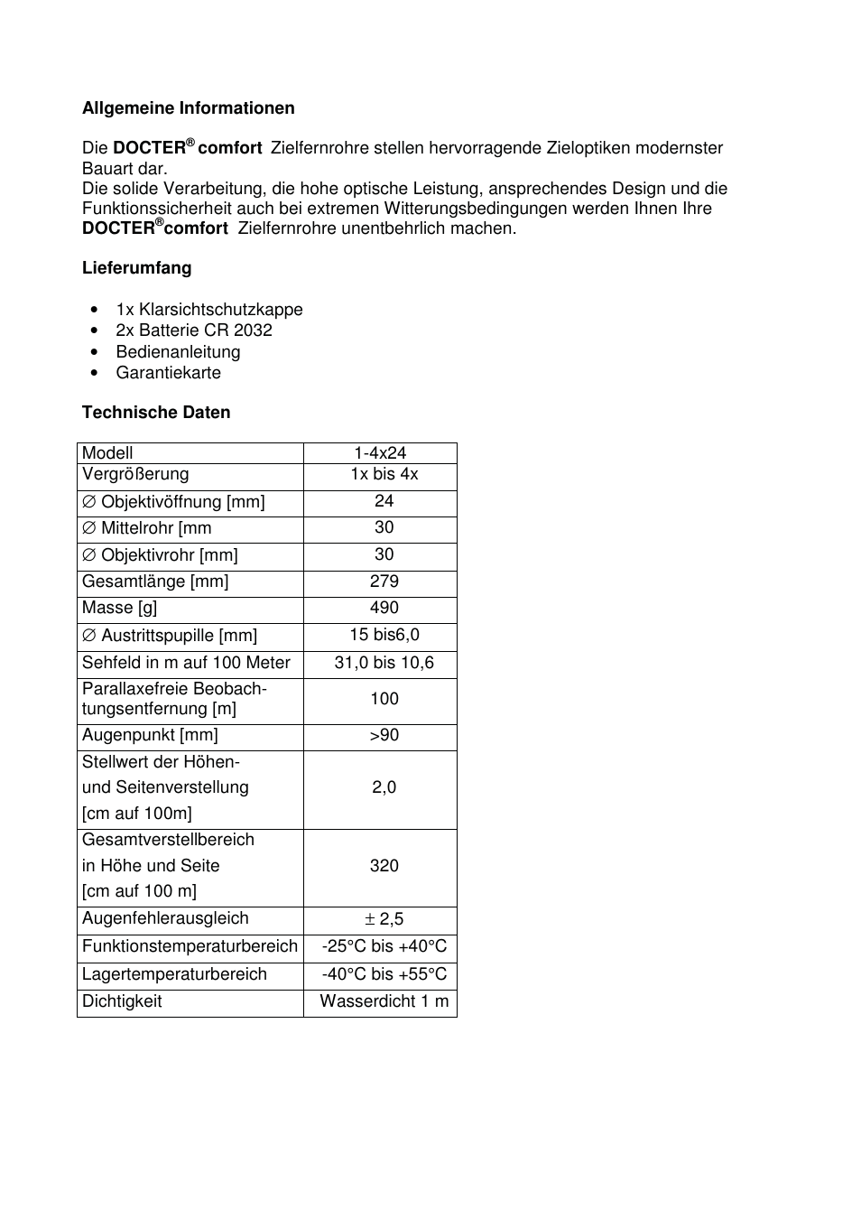 DOCTER DOCTER®comfort 1-4x24 User Manual | Page 5 / 37