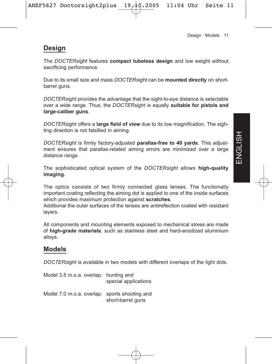 English, Design, Models | DOCTER DOCTER®sight II plus User Manual | Page 11 / 32