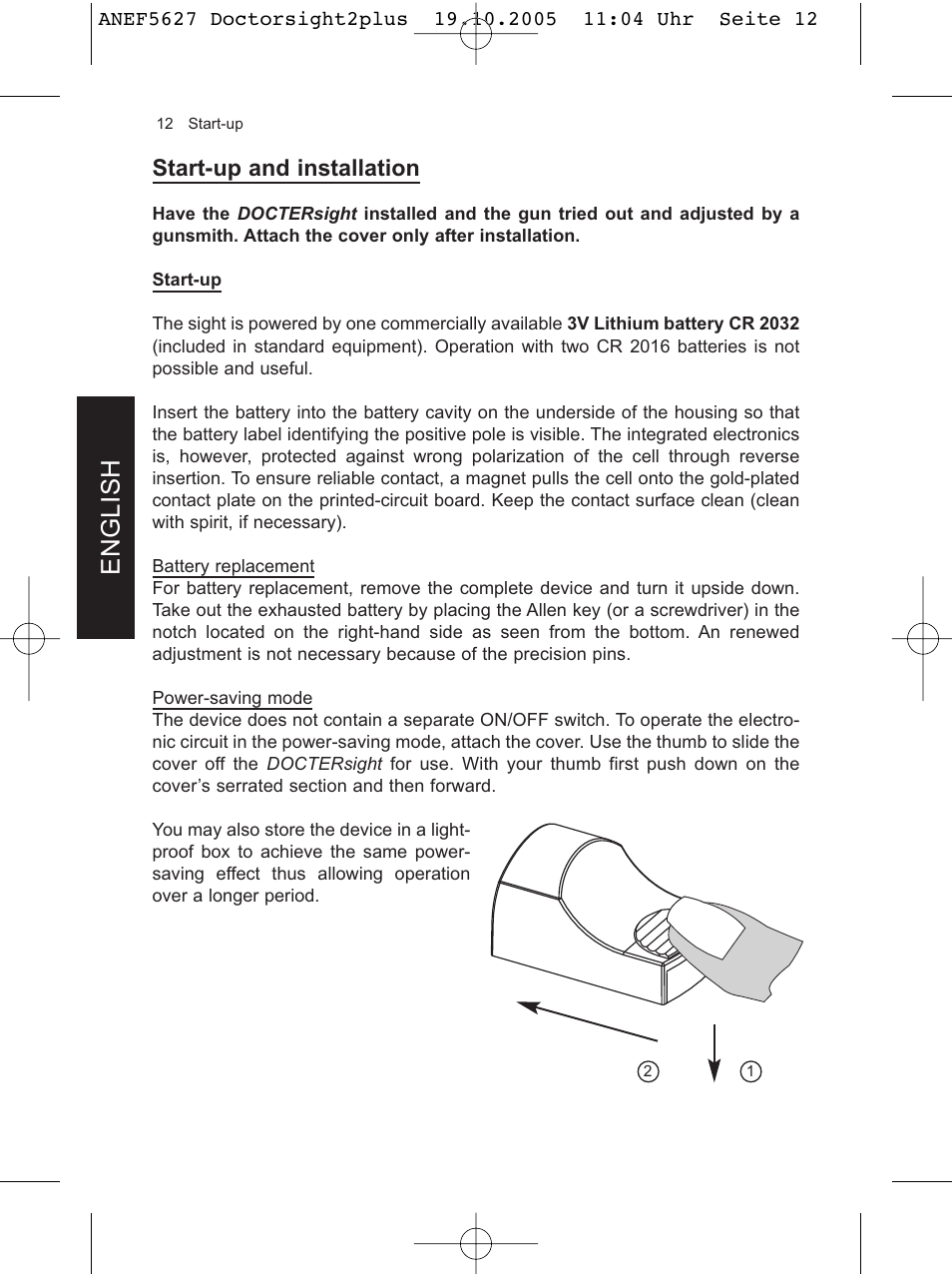 English, Start-up and installation | DOCTER DOCTER®sight II plus User Manual | Page 12 / 32