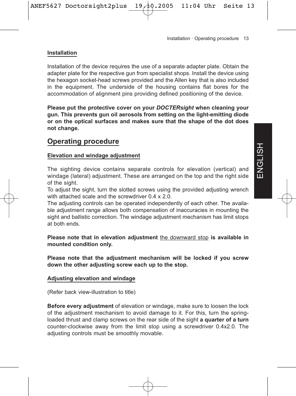 English, Operating procedure | DOCTER DOCTER®sight II plus User Manual | Page 13 / 32