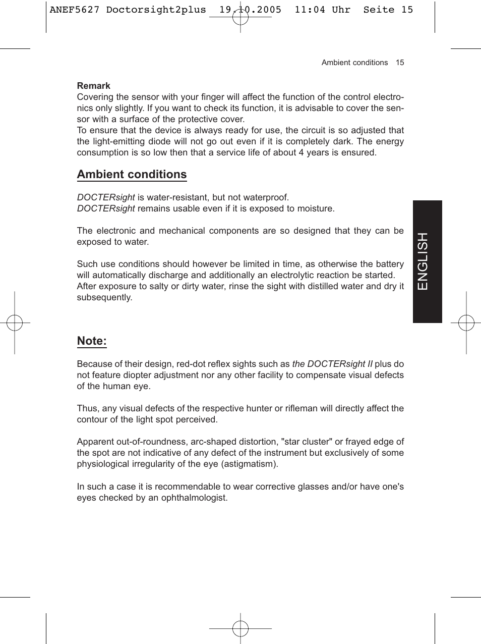 English, Ambient conditions | DOCTER DOCTER®sight II plus User Manual | Page 15 / 32