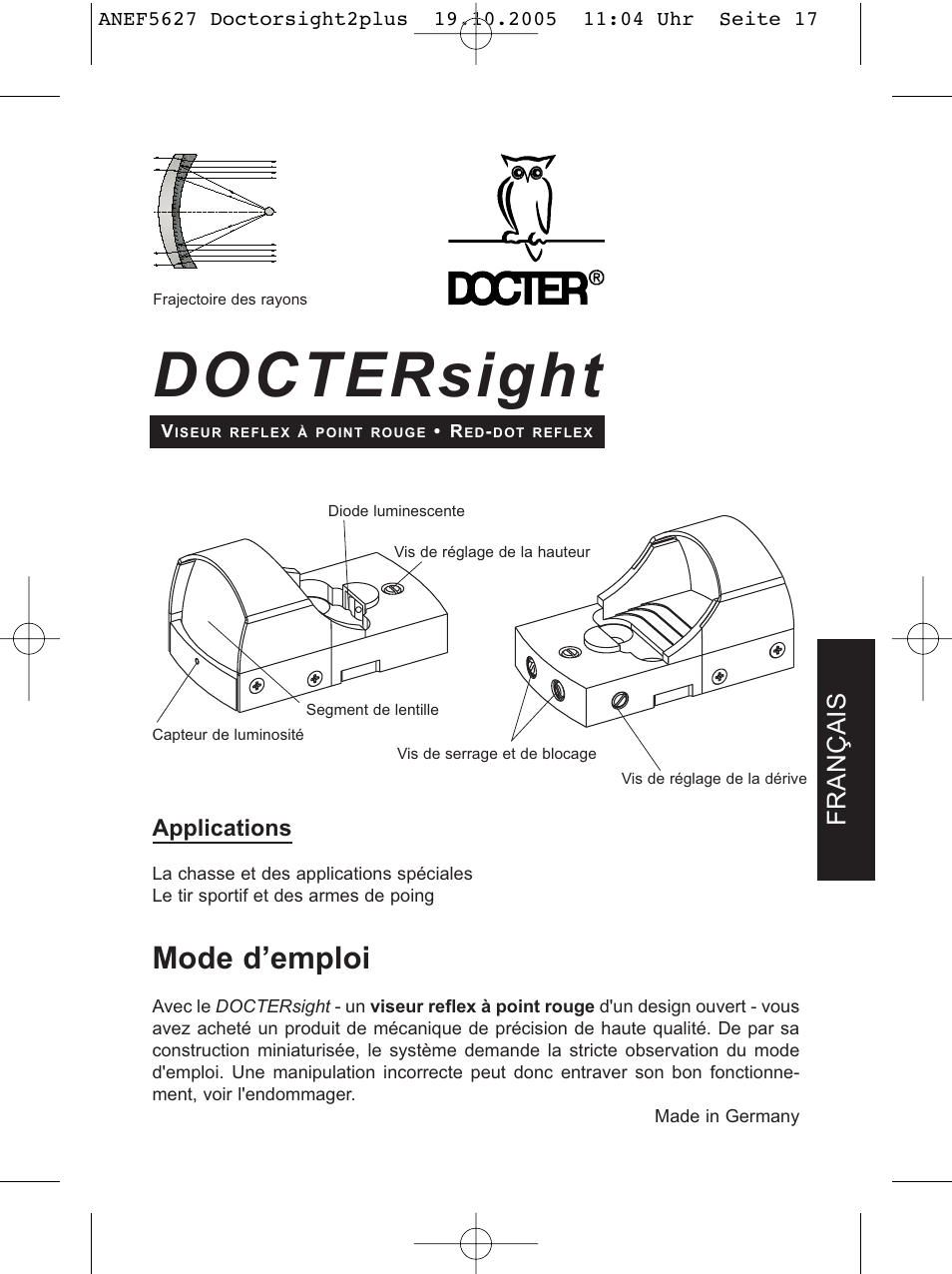 Doctersight, Mode d’emploi, Français | DOCTER DOCTER®sight II plus User Manual | Page 17 / 32