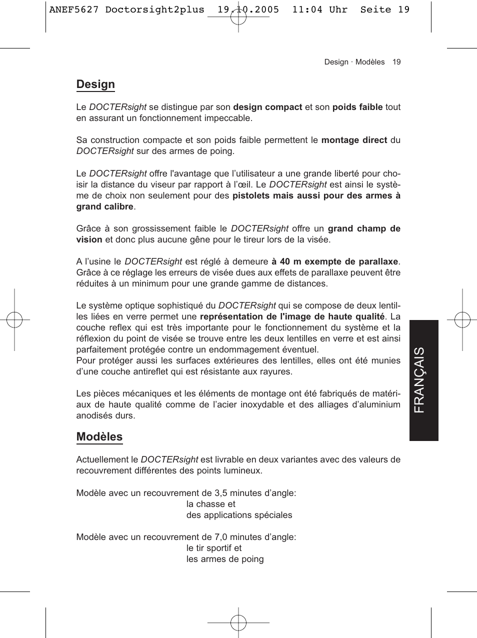 Français, Design, Modèles | DOCTER DOCTER®sight II plus User Manual | Page 19 / 32