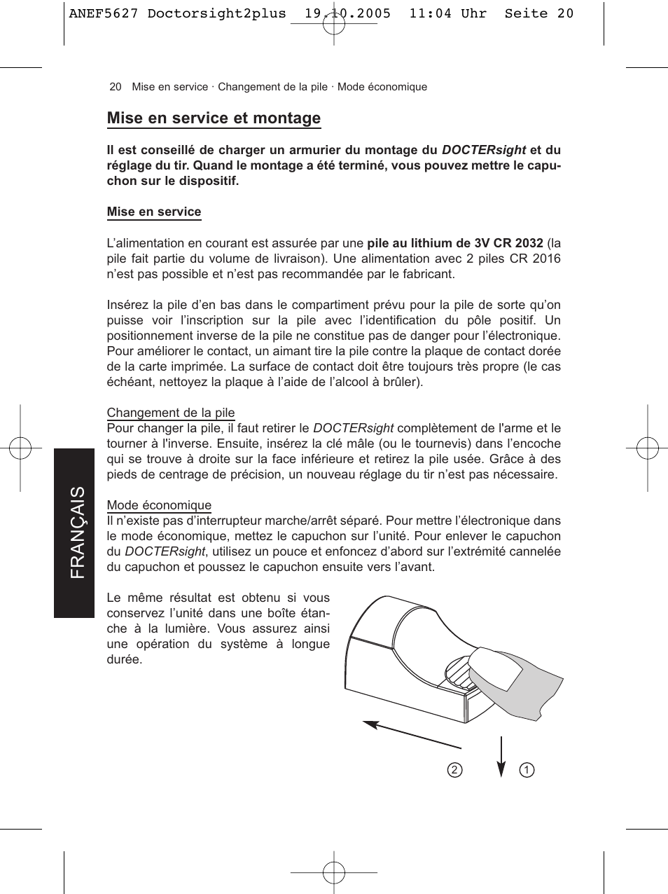 Français, Mise en service et montage | DOCTER DOCTER®sight II plus User Manual | Page 20 / 32