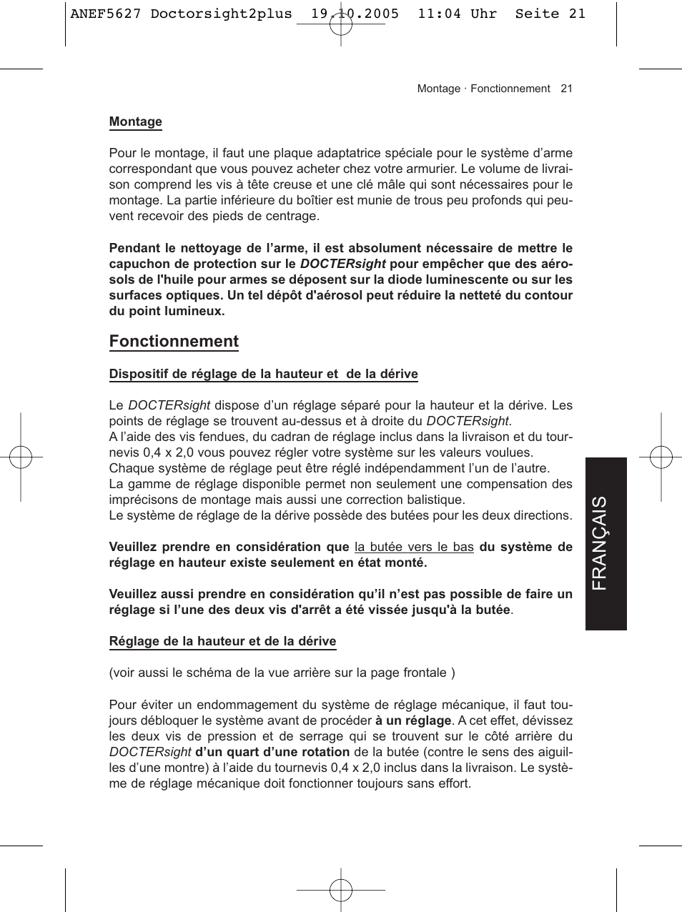 Français, Fonctionnement | DOCTER DOCTER®sight II plus User Manual | Page 21 / 32