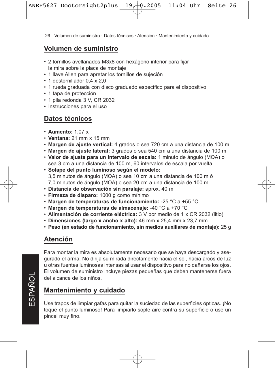Esp añol | DOCTER DOCTER®sight II plus User Manual | Page 26 / 32