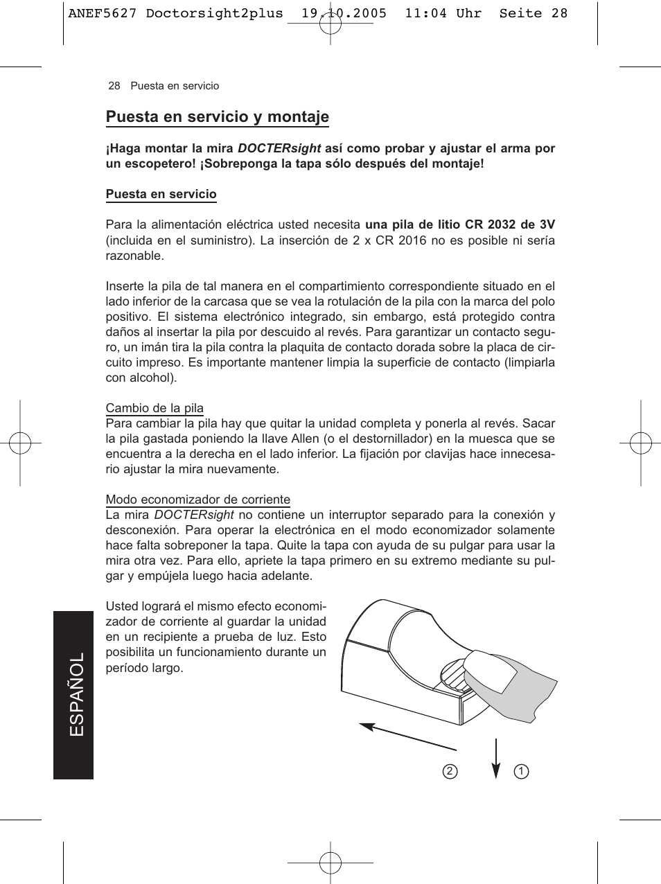Esp añol, Puesta en servicio y montaje | DOCTER DOCTER®sight II plus User Manual | Page 28 / 32