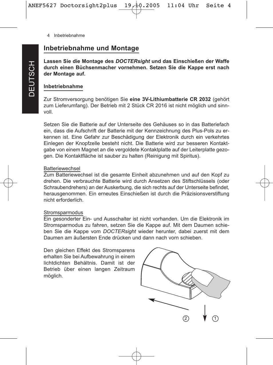 Deutsch, Inbetriebnahme und montage | DOCTER DOCTER®sight II plus User Manual | Page 4 / 32