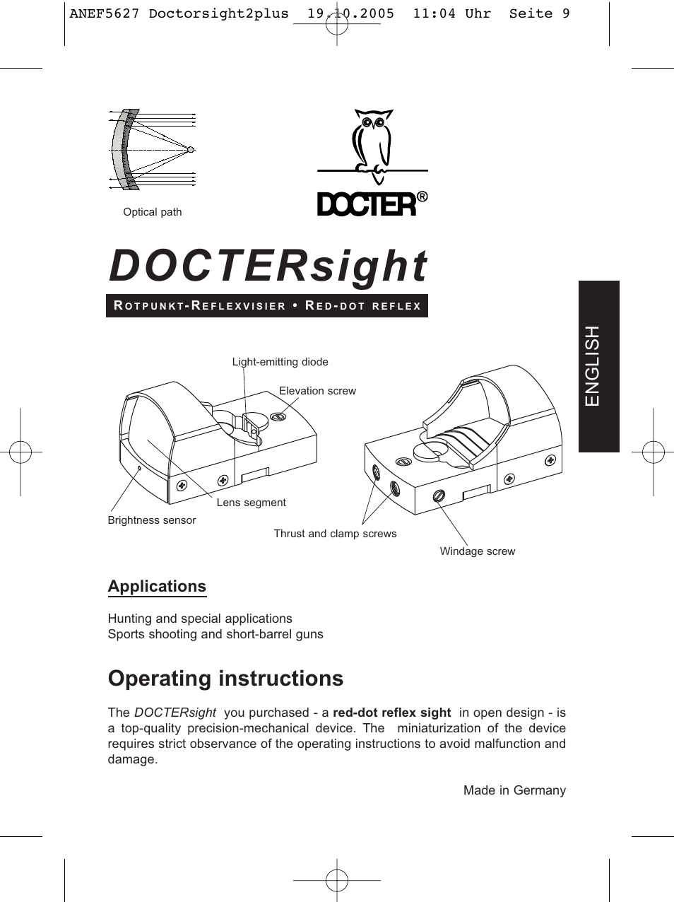 Doctersight, Operating instructions, English | Applications | DOCTER DOCTER®sight II plus User Manual | Page 9 / 32
