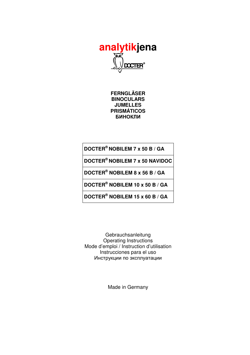 DOCTER NOBILEM 7 x 50 NAVIDOC User Manual | 31 pages